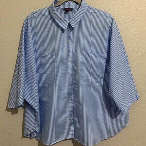 Vince Camuto Blue and White Striped Button Up Shirt US Women's Size XL Oversized